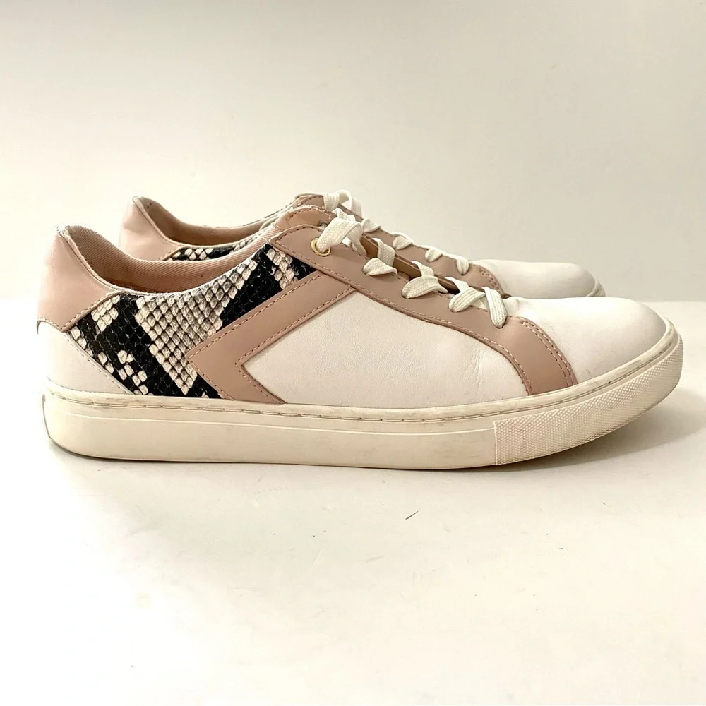 Kate Spade NY Dash White Pink Leather Sneaker Size 8.5 Snakeskin Panels Low Top